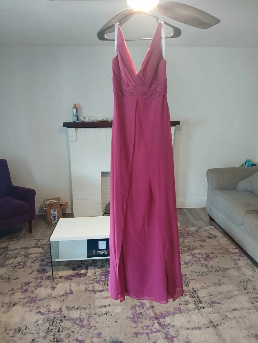 Women's Fuchsia V-Neck Evening Dress,    Size 4.